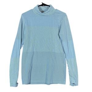 Athleta Womens Shirt White Flurry Base Layer Striped Turtleneck Stretch Medium